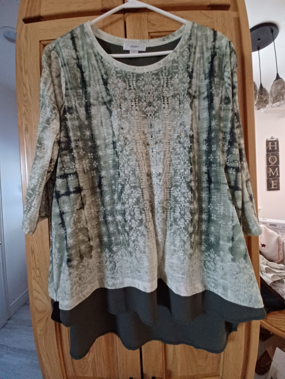 Embellished Sage Green Layered Tunic Top